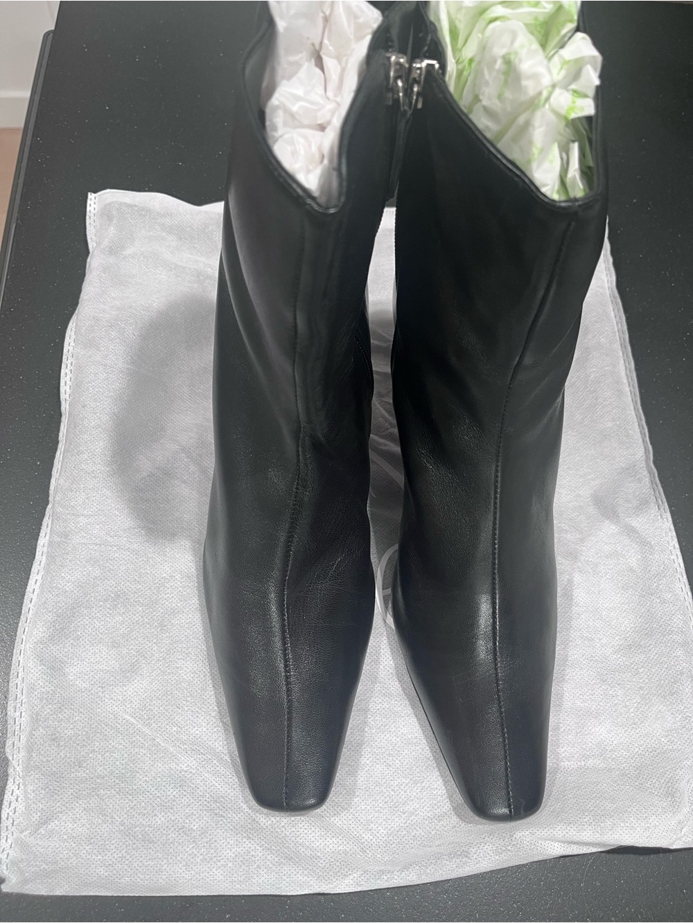 SCHUTZ Size 9.5 Black Leather Square-Toe Ankle Boots
